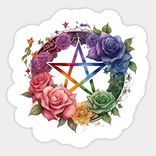 Pentacle with Multicolor  Roses Sticker